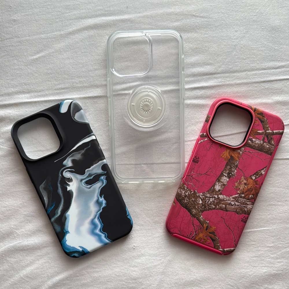 Stylish Phone Case Set - Black, Pink, Clear